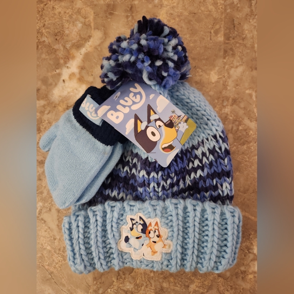 Toddler Bluey Chunky Knit Beanie With Mittens Set Bluey Christmas
